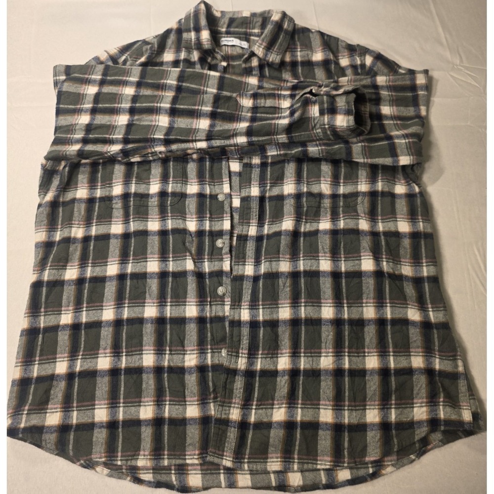 Sonoma Men's XL Regular Plaid Shirt Green Blue White Long Sleeve Button-Up Point